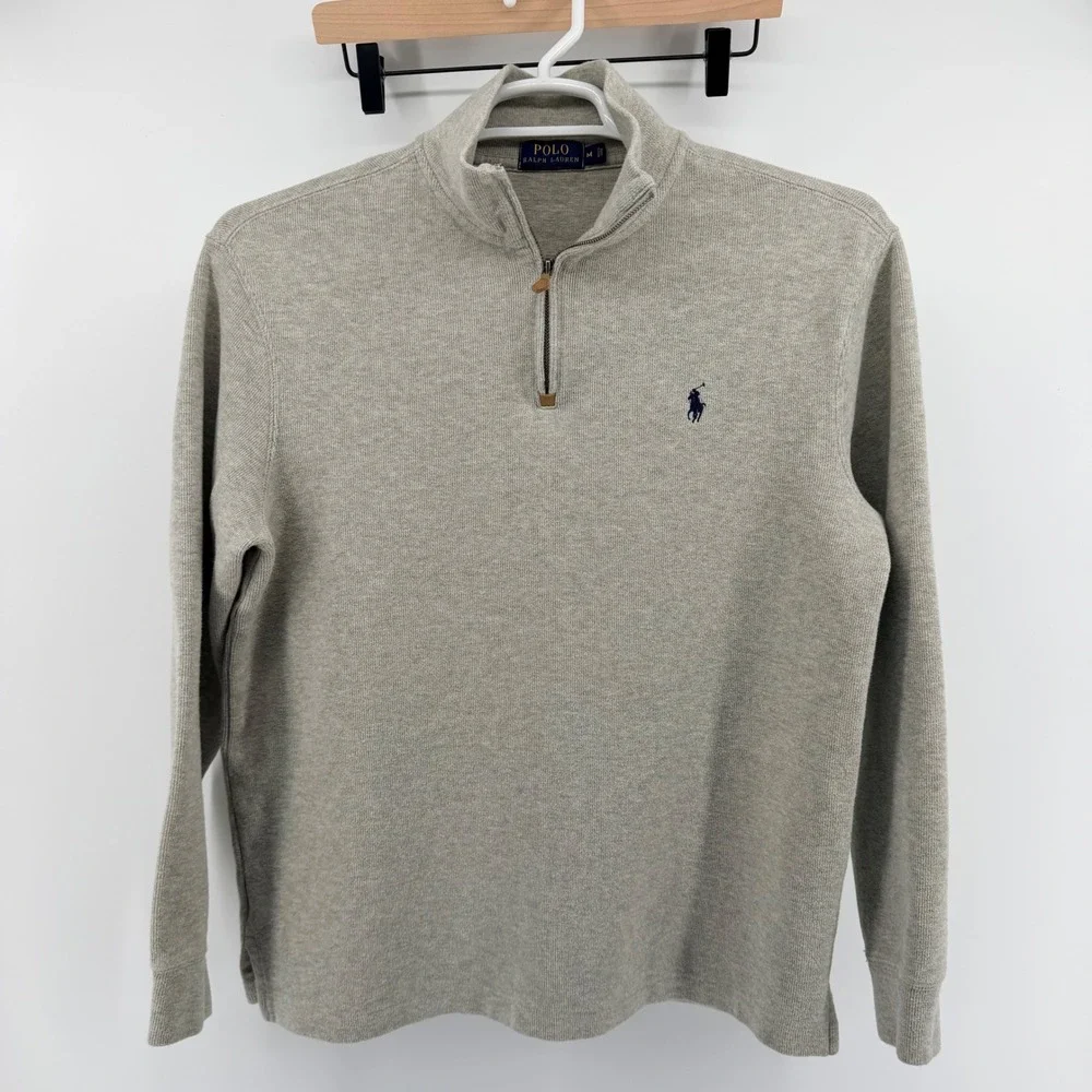 Polo Ralph Lauren Quarter Zip Pullover Sweater Cotton Knit M Oatmeal Beige